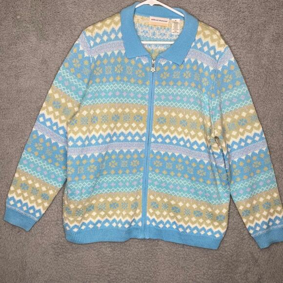 Alfred Dunner womens 2X wool blend beaded geometric full zip cardigan sweater - Picture 1 of 9